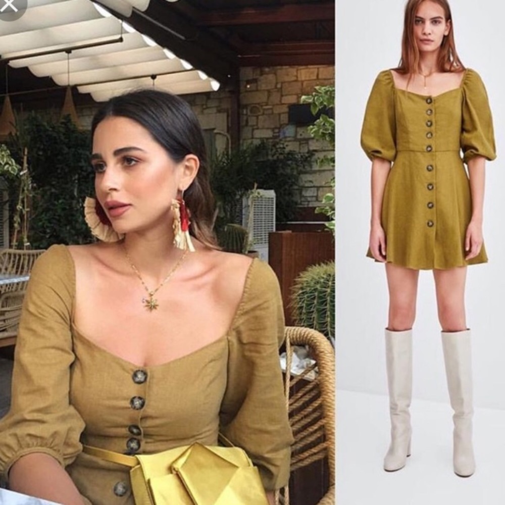 Zara Puff Sleeve Button Down Dress